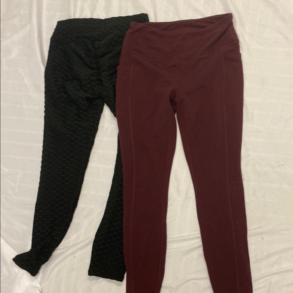 Black and Burgundy Leggings Set